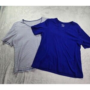 Lot of 2 Chico's Ultimate Tee Women's 2 Large Striped Blue 100% Cotton Shirt Top